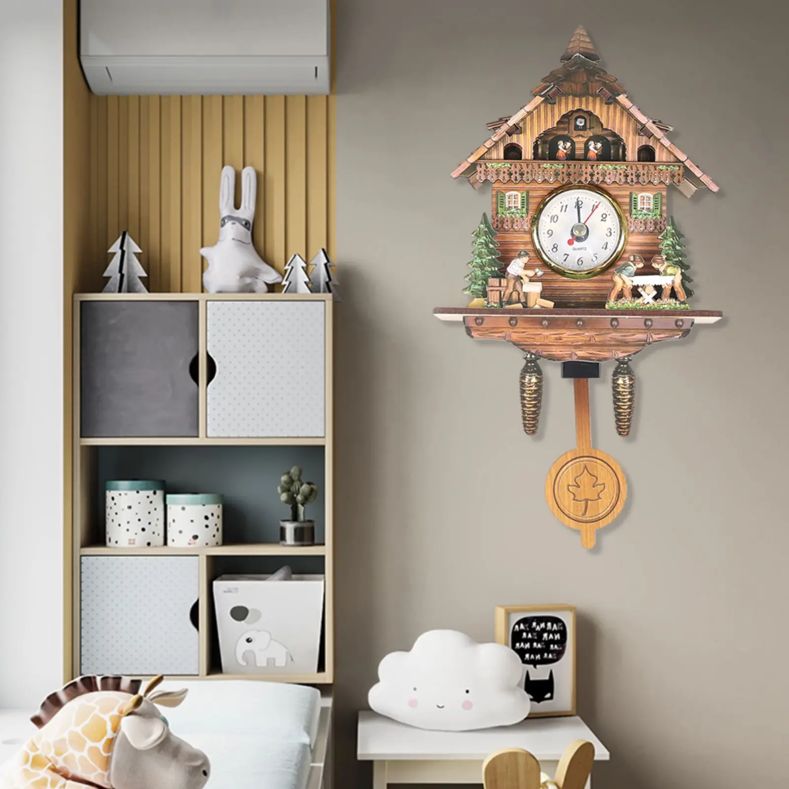 

Cuckoo Wall Clock, White Modern Creative Bird Cuckoo Quartz Wooden Swing Wall Clock Time Alarm Watch for Home