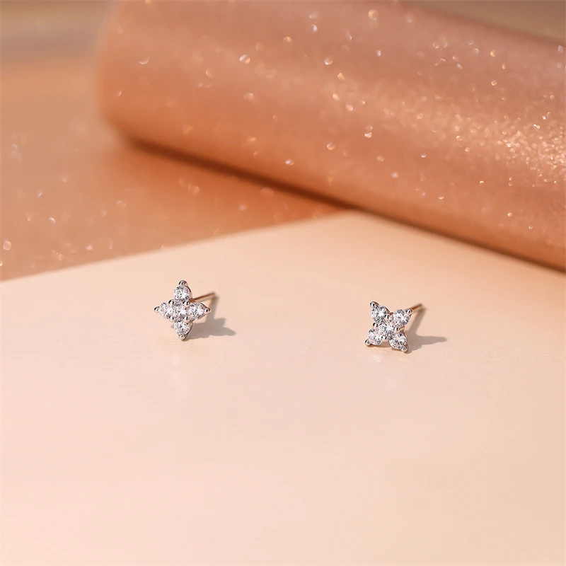 

925 Sterling Silver Elegant Sweet Floral Earrings Delicate Inlaid Zircon Flower Stud Earrings For Women Wedding Jewelry