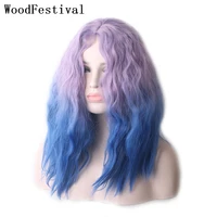 woodfestival short wigs synthetic hair pieces for women cosplay wig pink ombre blue curly bob colored high temperature fiber
