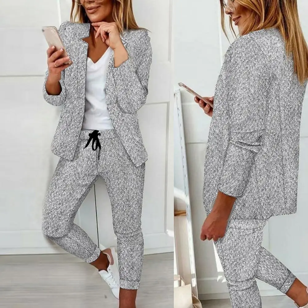 

2Pcs/Set Women Blazer Pants Suit Notched Collar Long Sleeves Anti-pilling Formal Women Coat Pants Suit بذلات بليزر نسائية