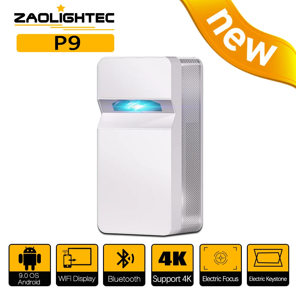 

ZAOLIGHTEC P9 4K Smart Short Throw Android Projector for Home Theater 1000 ANSI Lumens DLP Ultra HD Outdoor Portable Projectors