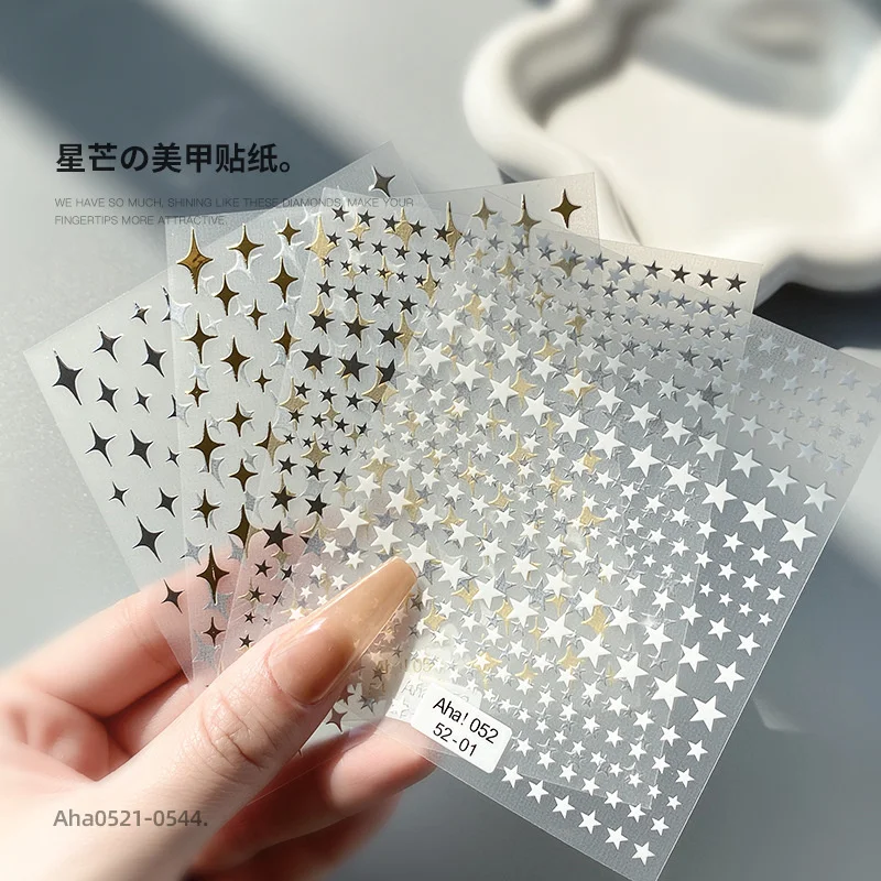 

1Sheet 3D Golden Silver White Black Star Nail Art Sticker Geometry Star Stickers DIY Transfer Decal Designs Nail Art Accessories