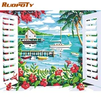 ruopoty oil painting by number landscape diy paint by numbers window scenery on canvas home decoration diy frame digital paintin
