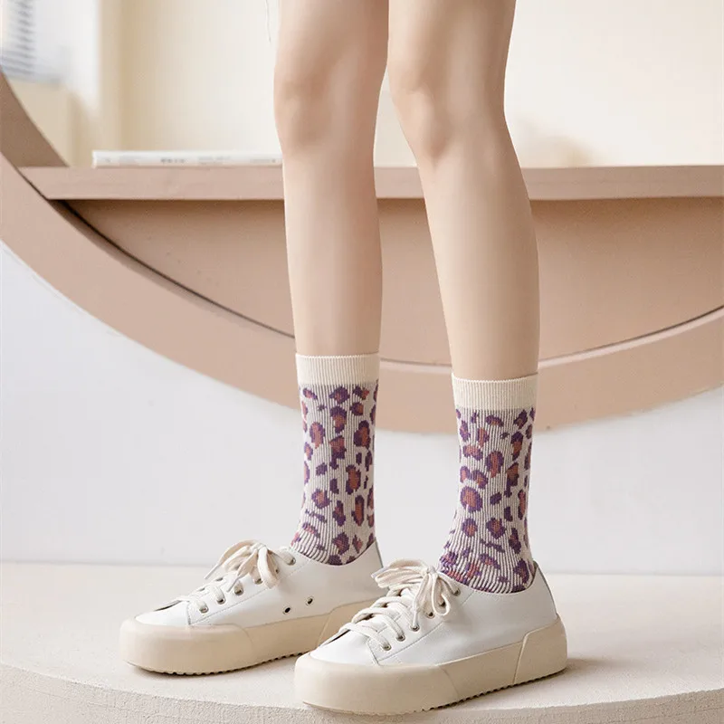 Женские носки в японском ретро стиле теплые длинные хлопковые чулки клетку