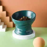 Ceramic Cat Bowl Feeder with Mat Raised Stand Bone China Cervical Protect Food Water Ceramic Bowl for Cat Small Dog Pet Supplies