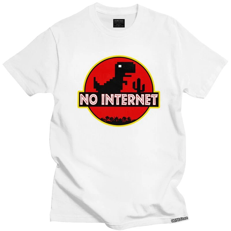 

No Internet Funny Dinosaur T Shirt Men Short Sleeves Soft Cotton T-shirt Casual Cartoon Dino Geek Tee Tops Streetwear Tshirts