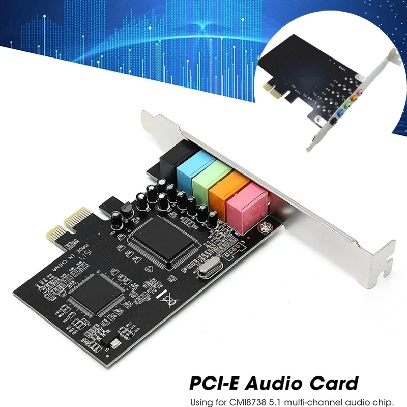 

3D стерео объемный PCI-E внутренняя звуковая карта встроенный 5,1 каналов чипсет CMI8738 звуковая система цифровая PCI Express Звуковая карта для ПК