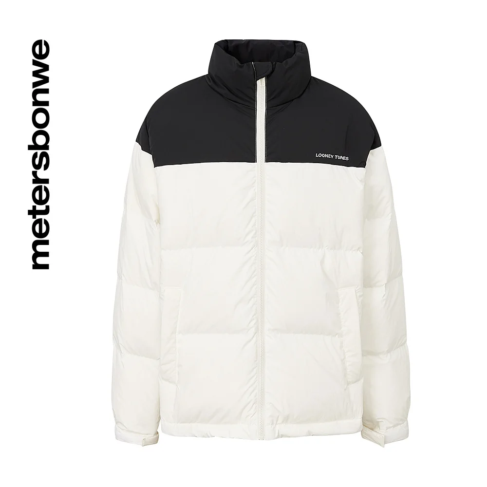 Metersbonwe Contrast Body Color Blockin Short Down Jacket For Men Loose 80% White Duck Down Jacket Band Collar Warm Winter Coat