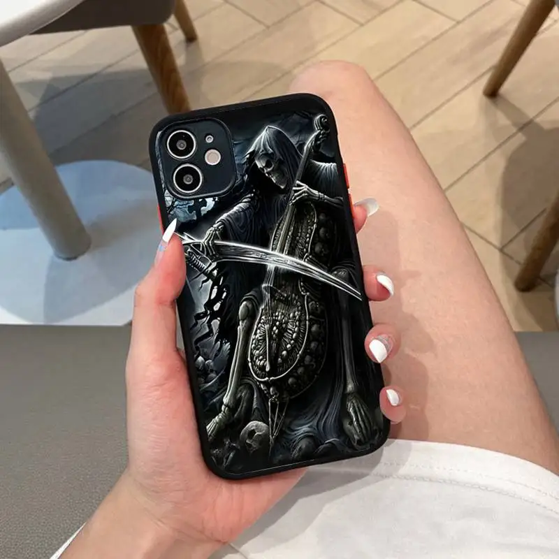 

Grim Reaper Skull Phone Case for iPhone 14 11 12 13 Mini Pro Max 8 7 Plus X XR XS MAX Translucent Matte Cover