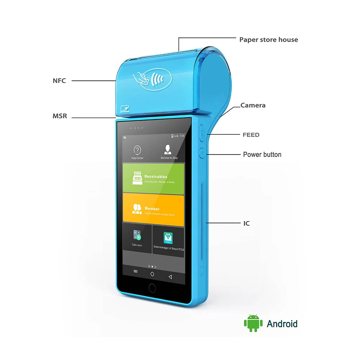 4G умный ручной Android POS 5-дюймовый платежный IC Магнитный картридер считыватель