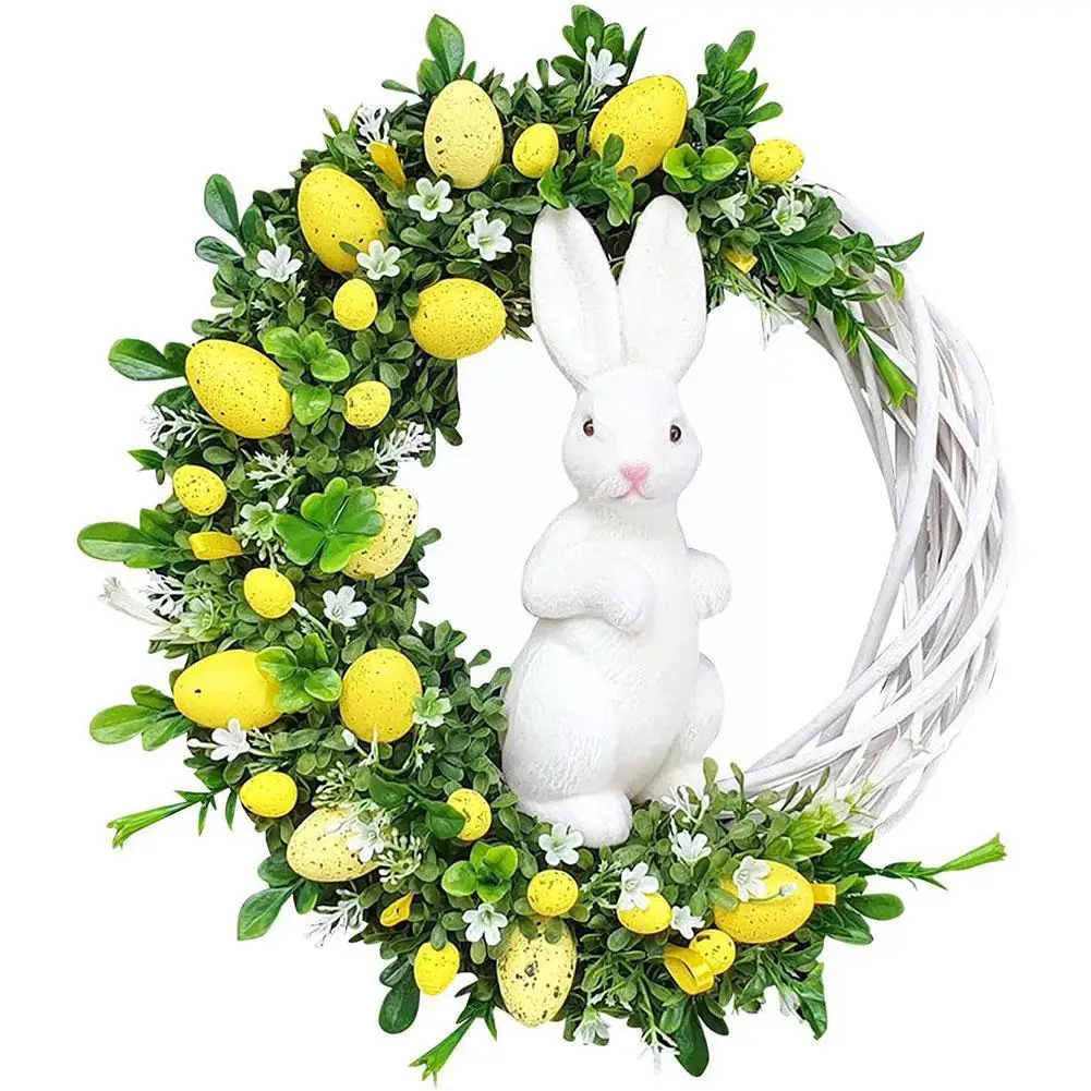 

Easter Rabbit Wreath With Colorful Eggs Easter Spring Wreath Acrylic Artificial Flower Wreath For Front Door Easter Decorat V9s7
