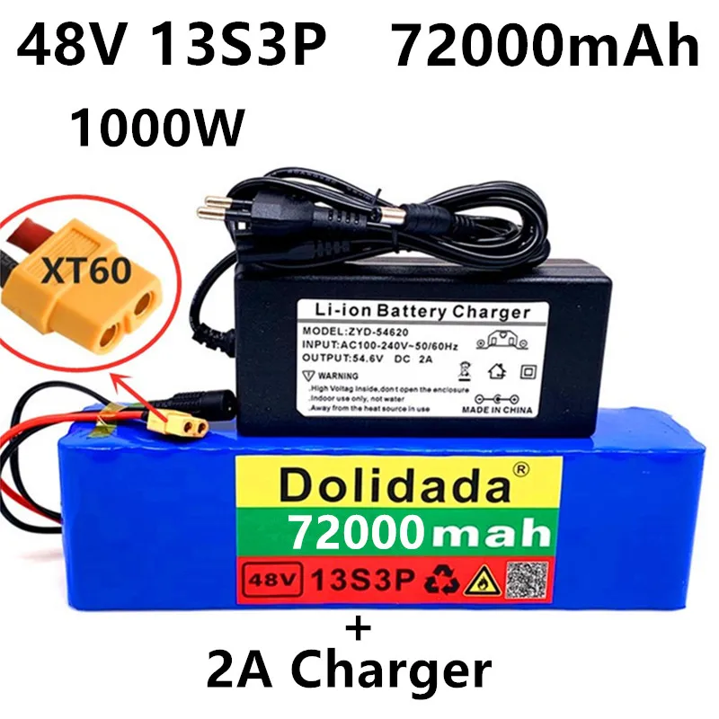 Фото 48v999mah 1000w 13S3P XT60 48V комплект литий-ионный батарей 99999mah для 54,6 v E-bike Электрический велосипед Скутер с BMS + зарядное устройство №2