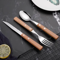 stainless steel wood handle dinnerware set tableware set knife fork spoon flatware set dishwasher safe cutlery set dinnerware