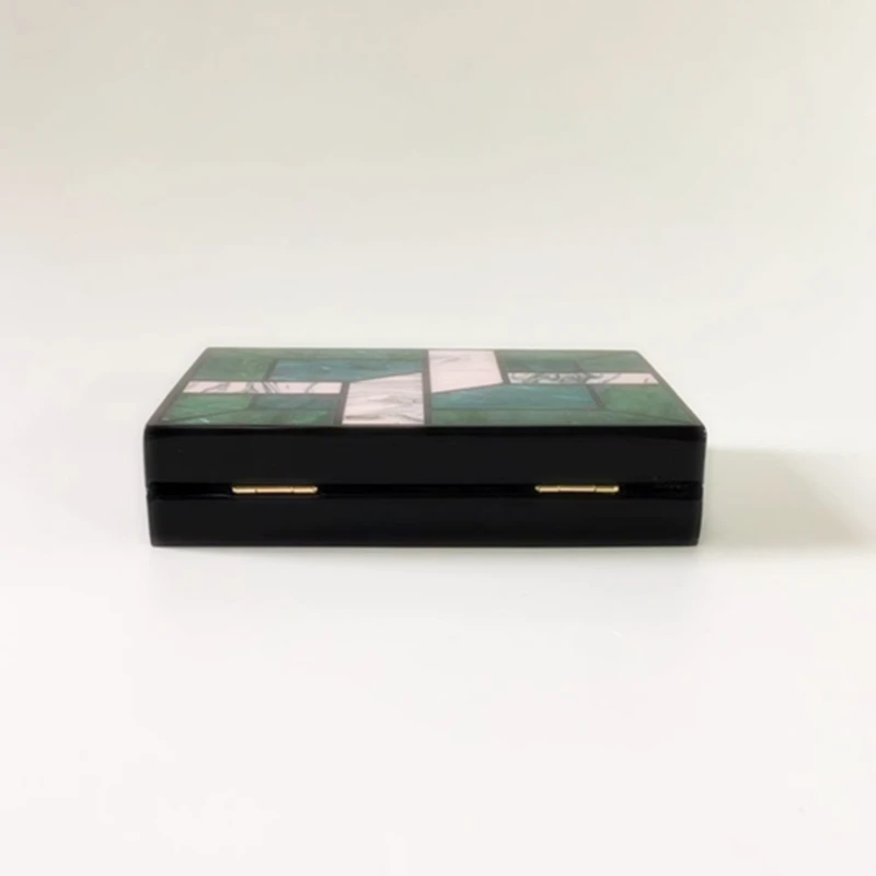 New Look Geometric Patchwork Acrylic Evening Bag Stylish Vintage Hard Box Handbag Prom Party Lady Clutch Chic Trendy Chain Purse