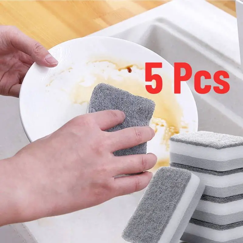 

5 шт., двухсторонняя губка высокой плотности для мытья посуды