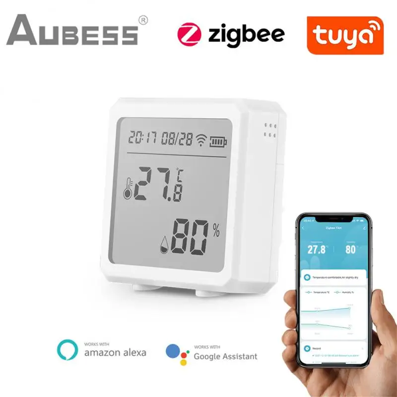 

Датчик температуры и влажности Tuya ZigBee для умного дома, светодиодный экран, работает с Google Assistant и Tuya Zigbee Hub