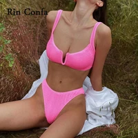 rin confa women bikini sexy swimsuit solid swimwear female high waist thong brazilian bikini set bathing suit women