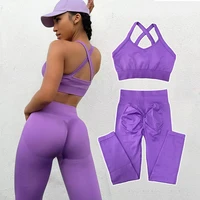 seamless two piece set women gym yoga sportswear fitness cross bra scrunch butt leggings high waist running training yoga suit