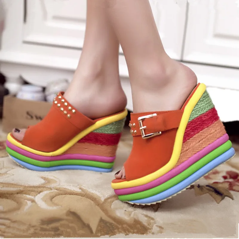 

Привлекательные туфли на широкой платформе; Летние женские тапочки размера плюс, женские босоножки; Пикантная обувь; Обувь для ночного клуб...