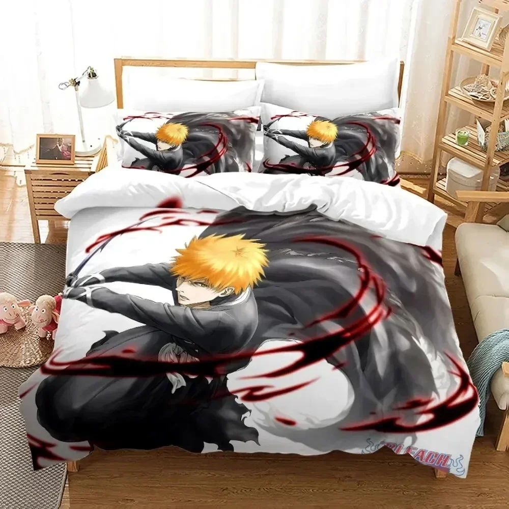 Фото Аниме Bleach Kurosaki Ichigo пододеяльник наволочка комплект постельного белья двойной полный Queen King взрослый детский постельное белье пододеяльник №3