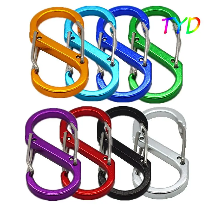 

10PCS S Type Shaped Key Chains Ring Holder Carabiner With Lock Mini Keychain Hook Outdoor Camping Backpack Buckle Key-Lock Tool
