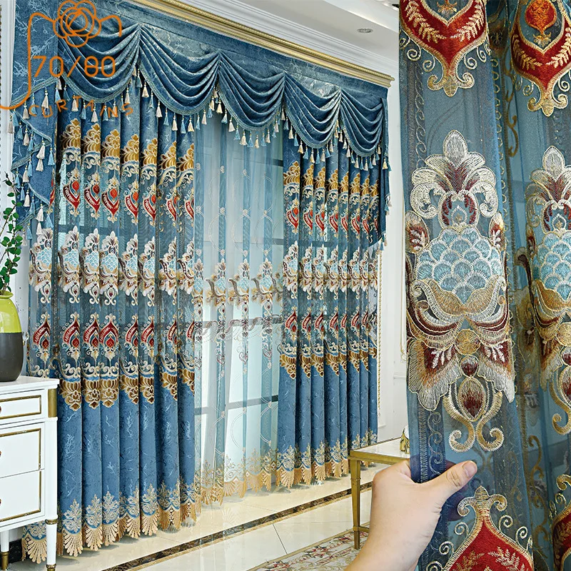 European-style High-end Thickened Chenille Hollow Embroidered Curtains for Living Room Bedroom Custom Finished Valance