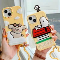 luxury cute cartoon yellow phone case for iphone 13 12 11 pro xs max xr x se20 6s 7 8 plus kids silicone cover gift with lanyard