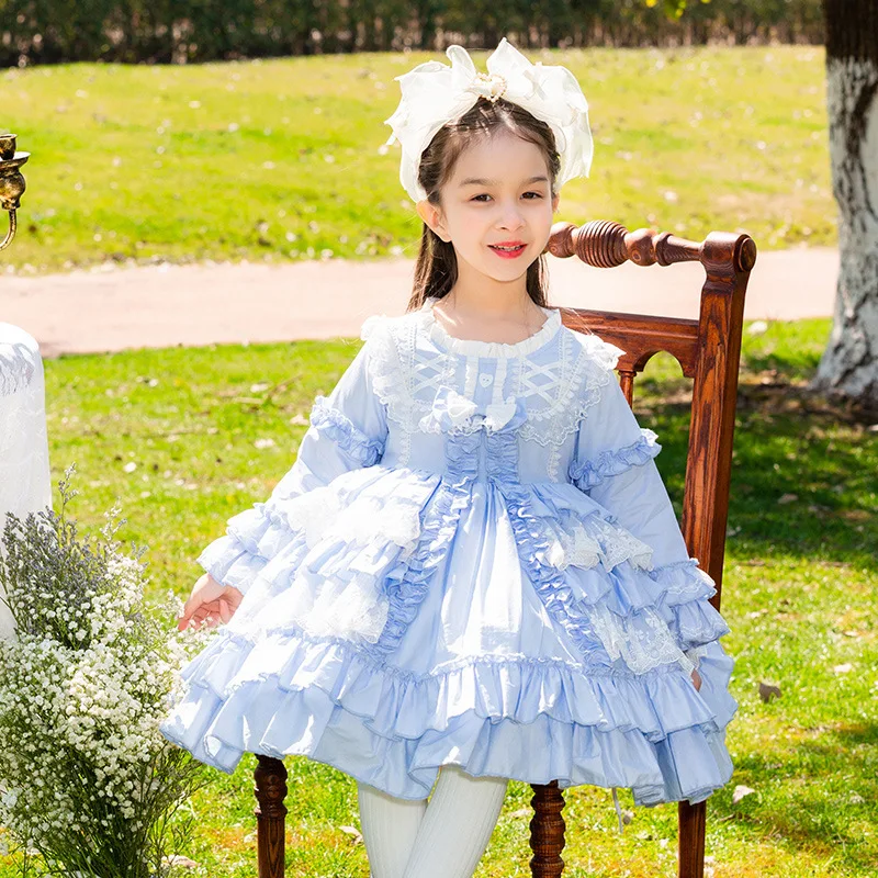 

2023 Baby Girl Dress Spring Autumn Vintage Spanish Pompom Ball Gown Princess Lolita Dress Children Girl Birthday Eid Dress 1-8Y