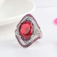 2022 new fashion silver color ring with red stones for women vintage crystal zircon fashion luxury party engagement jewelry