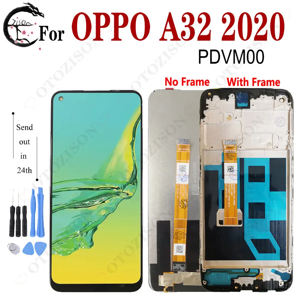 ЖК-дисплей 6,5 дюйма с рамкой для OPPO A32 2020 PDVM00, дисплей, сенсорный датчик, дигитайзер в сборе, запасные части для ЖК-экрана A32