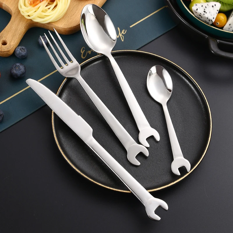 

Creative Western Dinnerware Set Stainless Steel Steak Knife Fork Spoon Teaspoon Cutlery Flatware Set Tableware Kitchen Utensils