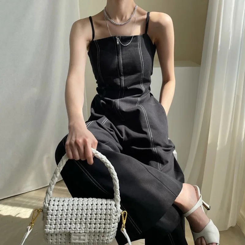 Винтажные женские Комбинезоны на молнии с широкими штанинами и двумя карманами