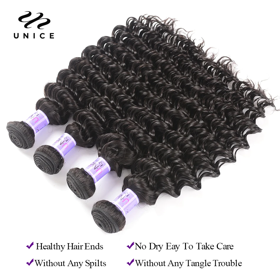 UNice Hair Kysiss Series 8A Peruvian Deep Wave 1 Bundle 12-26 Inch Unprocessed Virgin Bundles 100% Human Extensions | Шиньоны и парики