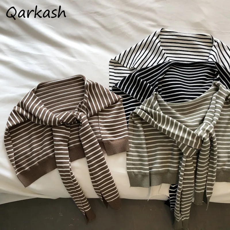 Полосатый кардиган женская модная шаль вязаные свитера шикарный уютный теплый