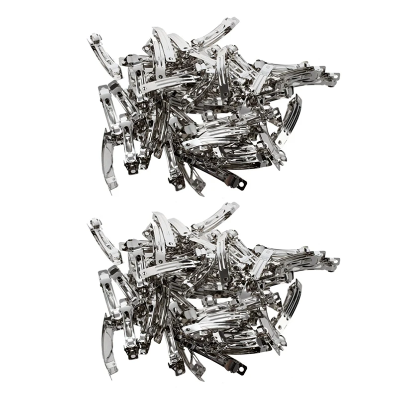100 Pcs 50Mm Metal French Barrettes Hair Clips Bows - Silver