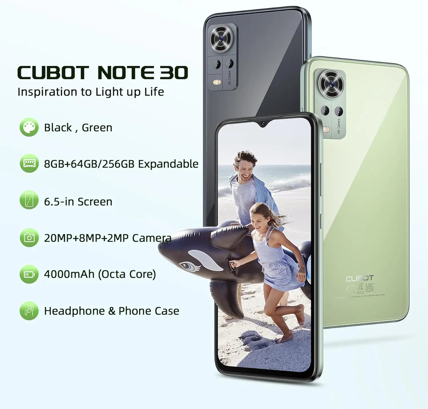 Фото Разблокированный смартфон CUBOT Note 30, Android 12, 4 ГБ + 64 ГБ/256 ГБ, камера 6,52 дюйма, 20 МП + 8 МП, 4000 мАч, 4G Dual SIM, Octa-Core/OTG/Face ID/GPS №2