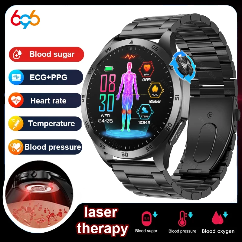 24H Монитор здоровья Смарт-часы Микро Физическое Обзор ЭКГ PPG Сахар в крови HRV SOS