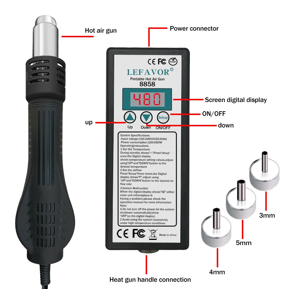 Тепловая пушка 8858 микро наладочная паяльная станция светодиодный цифровой фен
