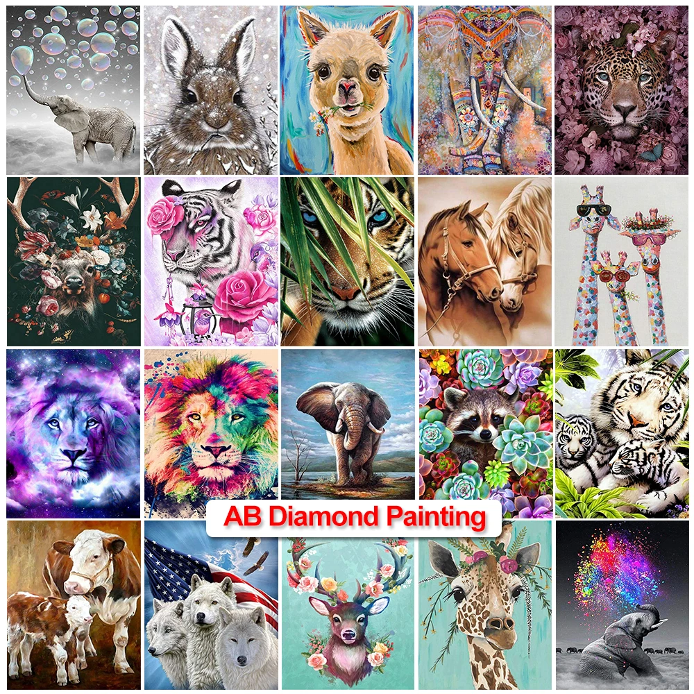 

5D AB Diamond Painting Giraffe Lion Elephant DIY Full Round Diamond Embroidery Mosaic Animal Cross Stitch Home Decor Gift