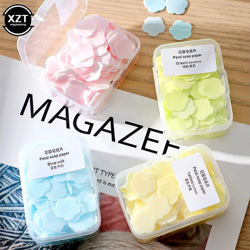 

100Pcs/Box portable Skin friendly fresh hand washing toilet soap Slice Disposable petal soaps flakes household for Girls/travel