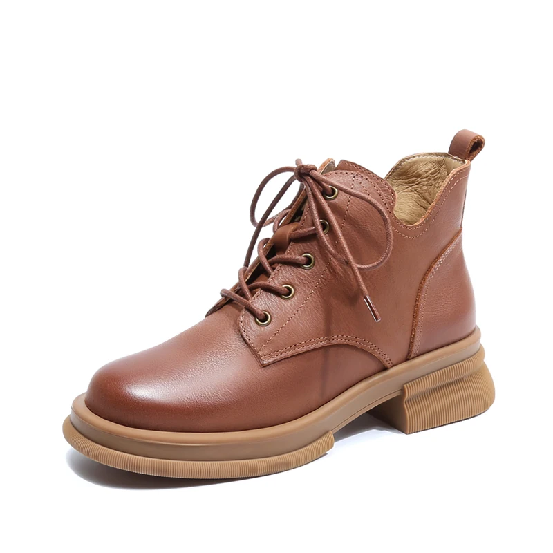 Обувь из натуральной кожи женские ботинки новые для зимы 2024 с круглым носком