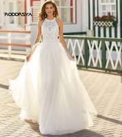 boho wedding dress vintage 2021 halter bohemian sleeveless bohemian lace bridal gown robe de mariee sweep train custom made