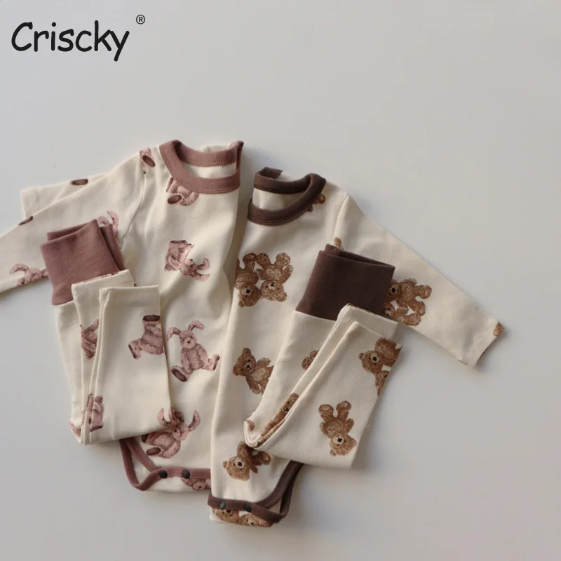 

Criscky Casual Baby Boy Clothes Sets Cartoon Print Toddler Girl Outfits Cotton Long Sleeve Tops+Shorts Spring Newborn Clothes