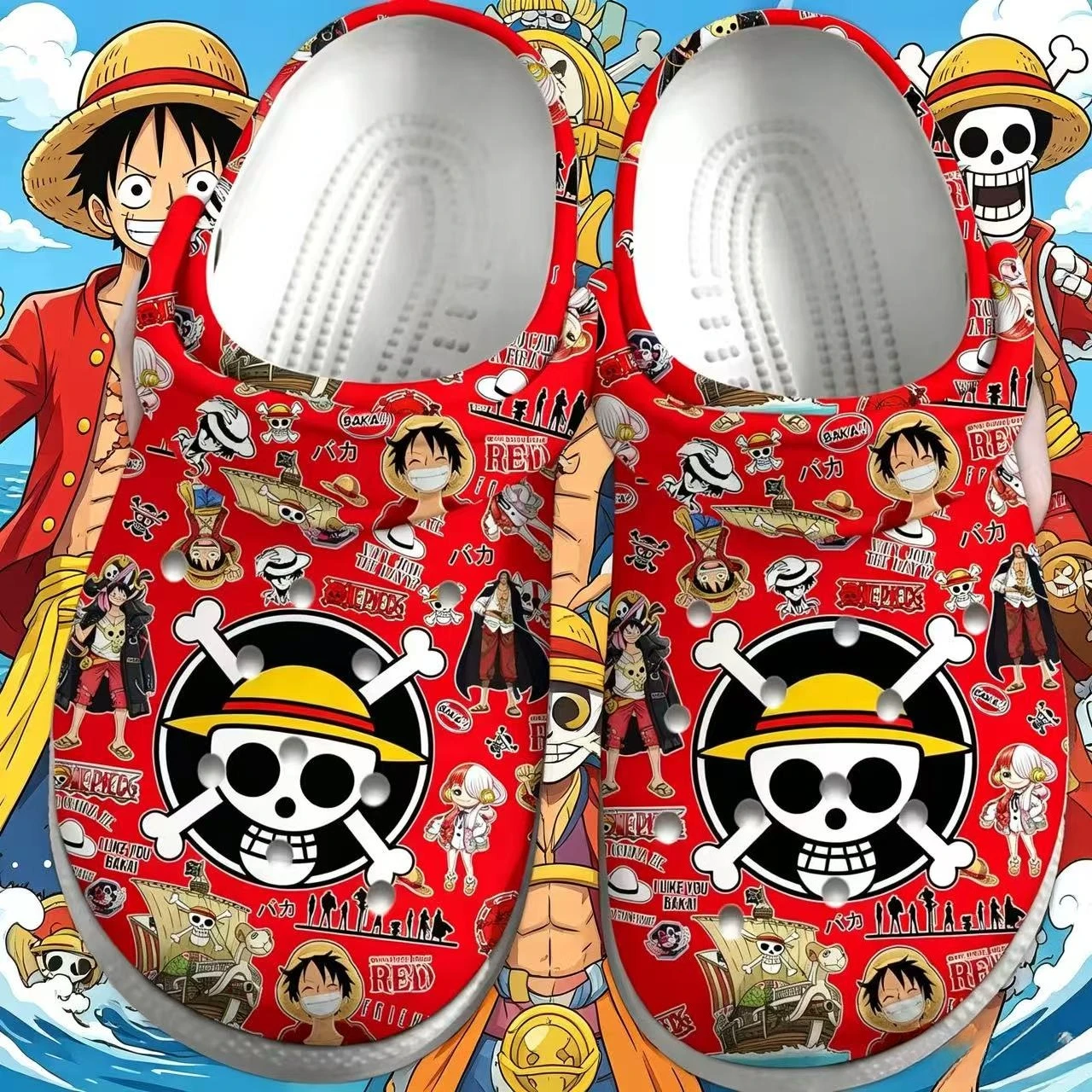 Фото Аниме-шлепанцы One Piece: Луффи, Ника, Ророноа Зоро. Удобные домашние нескользящие повседневные сандалии и уличные тапочки. Подарки. №1
