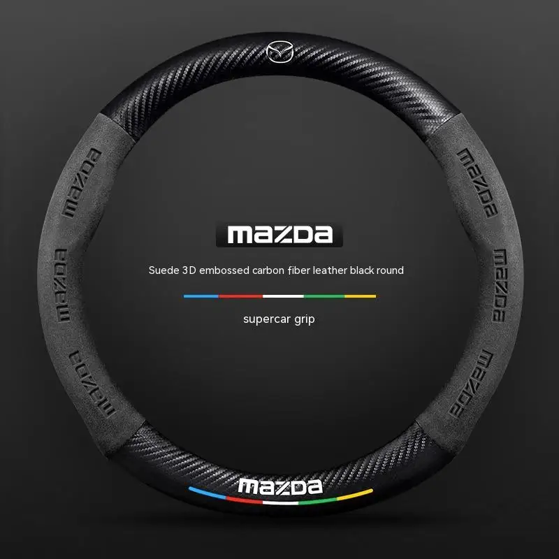

Suede Carbon fiber anti-slip Car Steering Wheel Cover For Mazda Series CX5 6 CX3 CX9 2 3 CX7 CX8 5 BM GJ BL Interior fitting