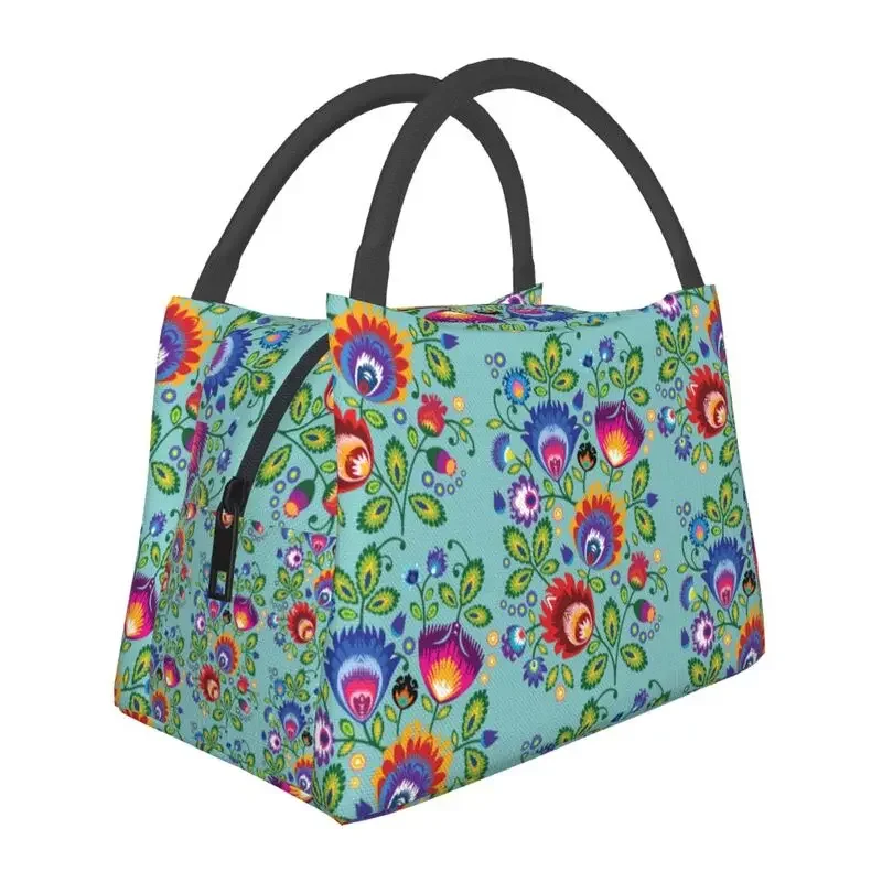 

Польская сумка для ланча с цветами в фольклорном стиле, теплая Термосумка, изолированная полированная Цветочная коробка для ланча для женщин, детей, для работы, школы, пикника, сумки-тоуты для еды