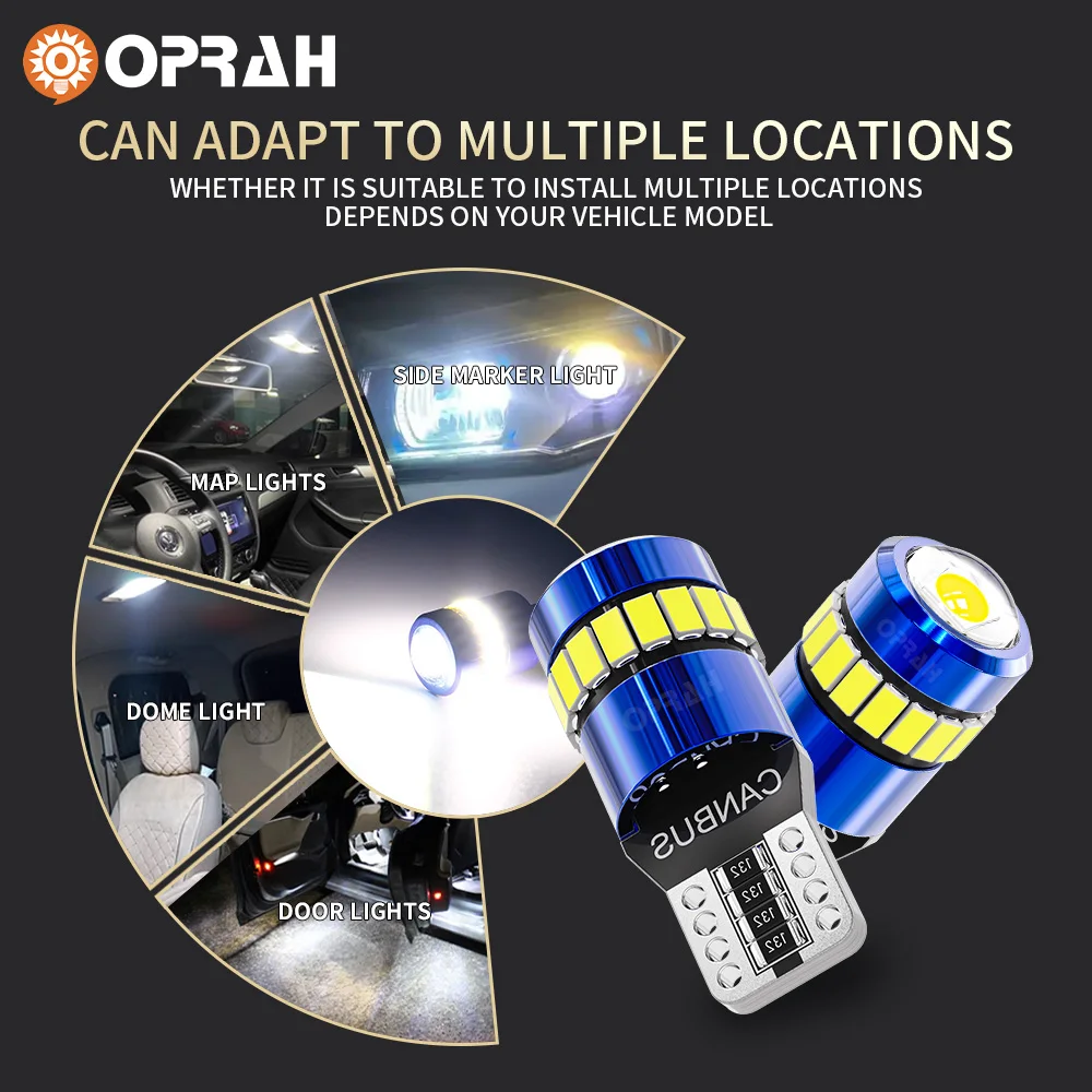 Oprah 2pcs T10 светодиодный W5W 194 168 автомобильная лампа Canbus без ошибок габаритная