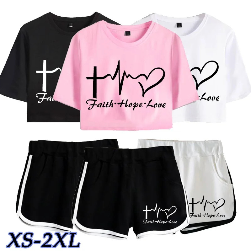 2022 Spring Summer Young Ladies New Cotton Top and Shorts Suit Women's Short T-shirt Shorts Suit Casual shirts XS-2XL