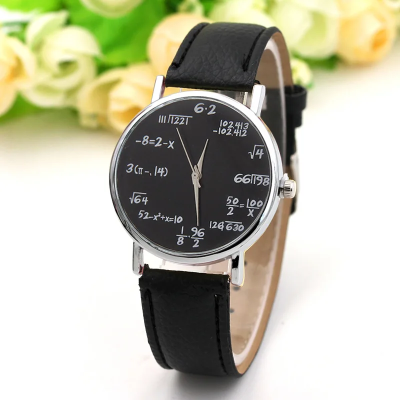 

TIke Toker,Fashion Design Women Watches Mathematical formula Pattern PU Leather Band Analog Alloy Quartz Wrist Watch Relogio