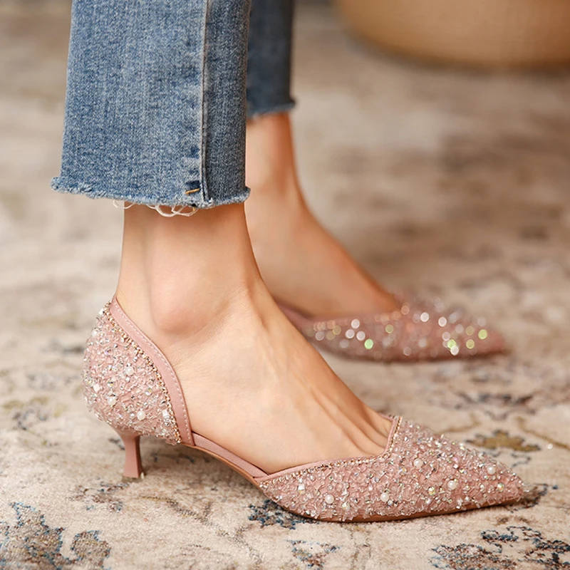 

Women's Wedding Bridal Shoes 2021 New Crystal Elegant Pointed Toe Medium Heel Sexy Women's Party Shoes Pumps Women Shoes